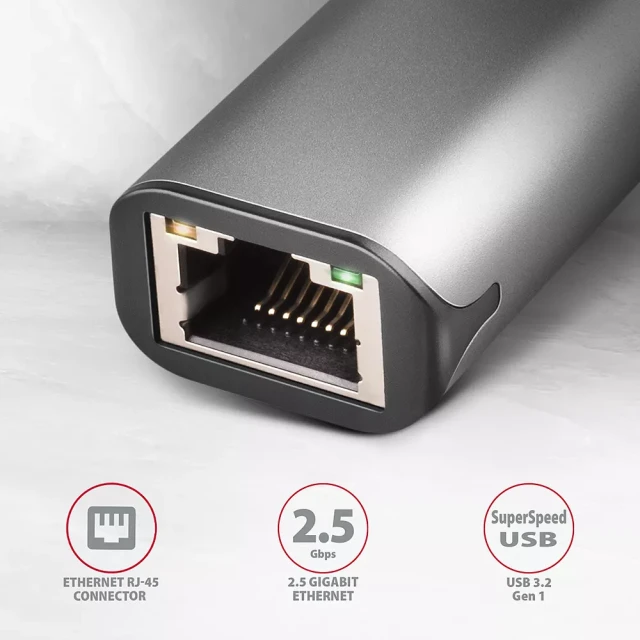 AXAGON Мрежови адаптер AXAGON ADE-25RC, от USB-C(м) към 1x 10/100/1000/2500 RJ45, сив 7592